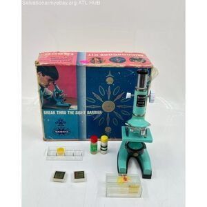 Tasco Vintage 450X Discoverer Mini Microscope Kit 75X 150X Box Slides Size 992